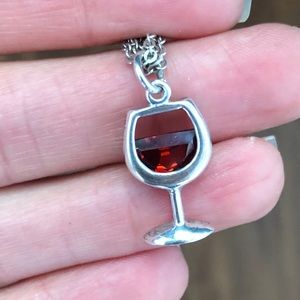 Unique red precious stone wine glass necklace